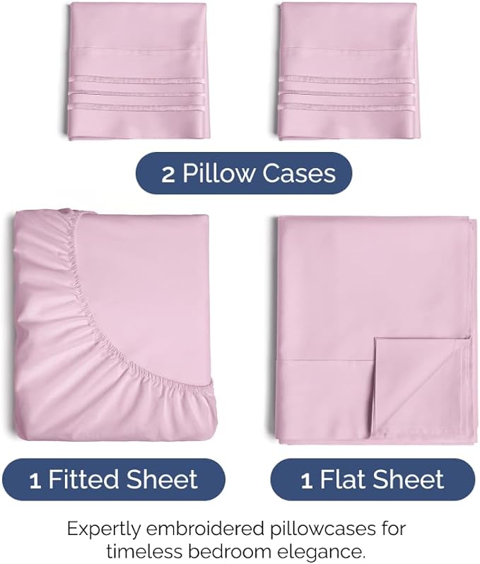 Full Size 4 Piece Sheet Set - Comfy Breathable & Cooling Sheets - Hotel Luxury Bed Sheets for Women & Men - Deep Pockets, Easy-Fit, Soft & Wrinkle Free Sheets - Light Pink Oeko-Tex Bed Sheet Set - LeafyLoom