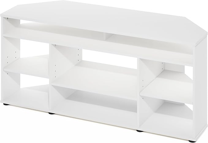 Furinno Jensen Entertainment Center, 55 Inch TV Size, White - LeafyLoom