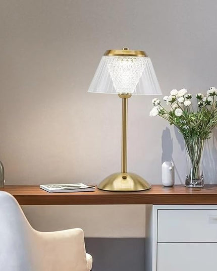 Portable Crystal Table Lamp,Cordless Metal Vintage Desk Lamp,3 Color Touch Control Rechargeable Lamp,3-Levels Brightness Room Decor Desk Lamp,Living Room,Kitchen,Dining Room Lamp (Gold) - LeafyLoom