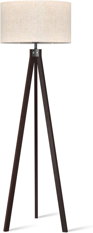 LEPOWER Wood Floor Lamp Tripod, Modern Design Mid Century Standing Lamps for Living Room,Bedroom and Office, Flaxen Lamp Shade with E26 Lamp Base Black - LeafyLoom