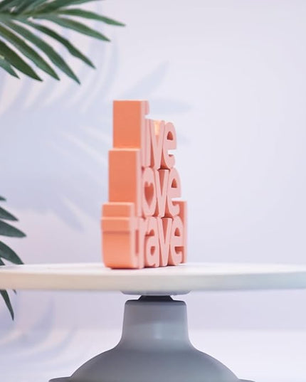 Live Love Travel – Peach, Aesthetic table decor for home or office, desk or Shelf. Quirky room decoration showpiece, ideal for birthday gift, corporate gift, and inspiring wall decor - LeafyLoom