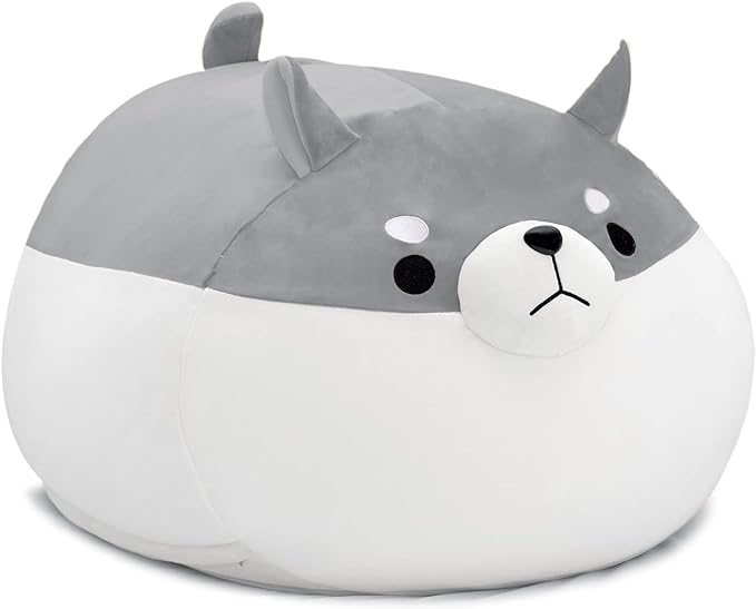 Stuffed Animal Storage Bean Bag Chair Cover for Kids Grey Shiba Inu Dog Bean Bag Chair for Girls XX-Large Size Toy Organizer Cover Only Without Filling - LeafyLoom