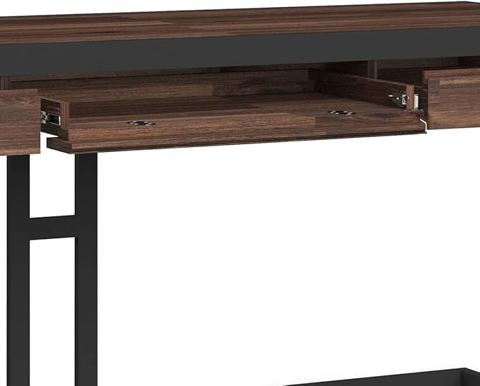 SIMPLIHOME Erina SOLID ACACIA WOOD Modern Industrial 72 Inch Wide Large Desk in Distressed Charcoal Brown, For the Office Desk, Writing Table, Workstation and Study Table - LeafyLoom