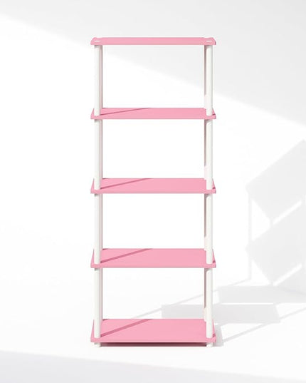 Furinno Turn-N-Tube 5-Tier Multipurpose Compact Display Rack, Shelving Unit, Bookcase, Pink/White - LeafyLoom