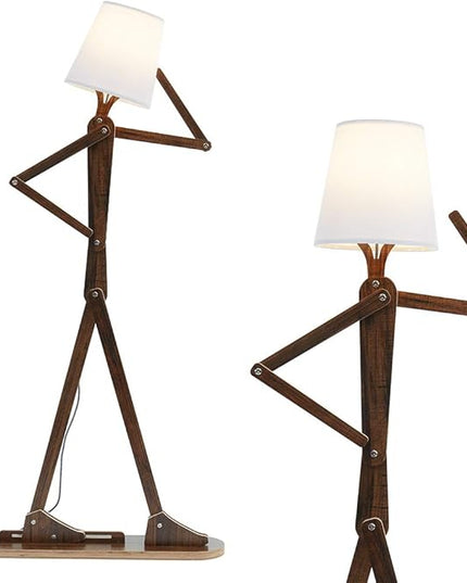Cool Decorative Tall Floor Lamp Wood Swing Arm Standing Corner Reading Lights for Kids Bedroom Living Room Farmhouse - LED Bulb Included (Teak) - LeafyLoom