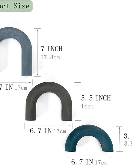 3Pcs Wooden Arch Decor Accents - Modern Bohemian Minimalist Neutral Home Office Coffee Table Bookshelf Living Room Entryway japandi Decorations Objects - LeafyLoom