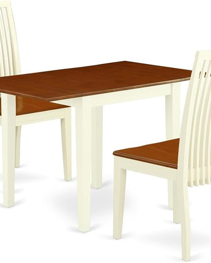 East West Furniture NDIP3-WHI-W Norden 3 Piece Room Furniture Set Contains a Rectangle Kitchen Table with Dropleaf and 2 Dining Chairs, 30x48 Inch, Buttermilk & Cherry - LeafyLoom