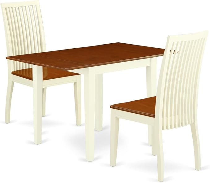 East West Furniture NDIP3-WHI-W Norden 3 Piece Room Furniture Set Contains a Rectangle Kitchen Table with Dropleaf and 2 Dining Chairs, 30x48 Inch, Buttermilk & Cherry - LeafyLoom