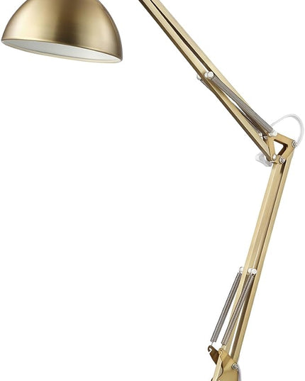 Globe Electric 62000010 32" Multi-Joint Desk Lamp with Metal Clamp, Matte Brass, White Accents, On/Off Rotary Switch on Shade, Partially Adjustable Swing Arm, Home Décor, Office Accessory - LeafyLoom