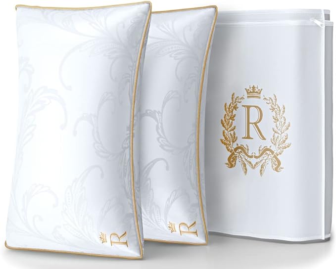 Royal Therapy Pillows King Size Set of 2, Down Alternative Bed Pillows, Adjustable King Size Pillows, Jacquard Cotton, Cooling Pillow for All Sleepers, Side Sleeper Pillow, King Pillows 2 Pack - LeafyLoom