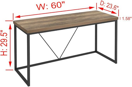 FOLUBAN Industrial Computer Desk, Rustic Wood and Metal Writing Desk, Vintage PC Table for Home Office, Oak 60 inch - LeafyLoom
