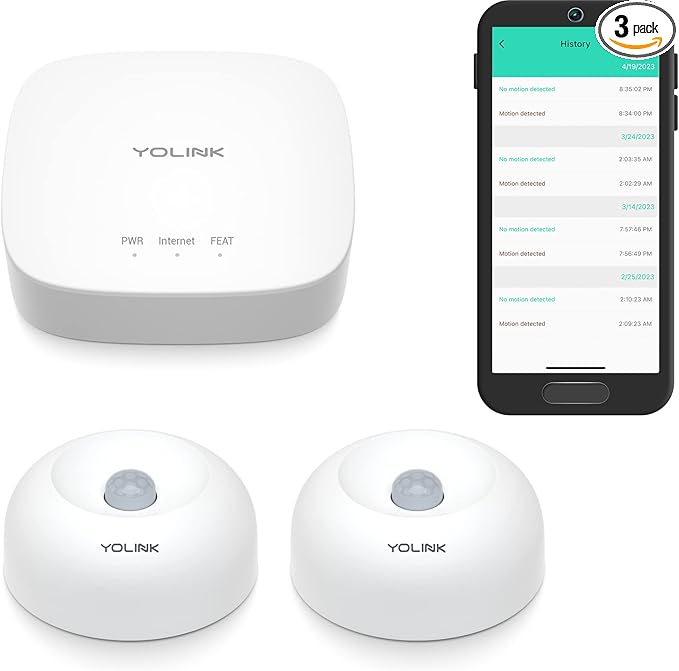YoLink LoRa 1/4 Wireless Range Smart Motion Sensors, Indoor Motion Detector, Alexa, IFTTT, Home Assistant, Movement Detector App Alerts Remote Monitor, 2 Pack, YoLink Regular Hub Included YoLink