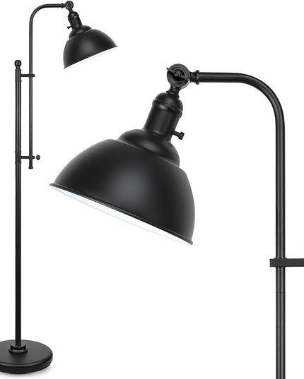 Black Floor Lamp, 3 Color Temperature Industrial Floor Lamps, Adjustable Height & Head Standing Reading Lamp, Farmhouse Floor lamp for Living Room, Bedroom, Office - LeafyLoom