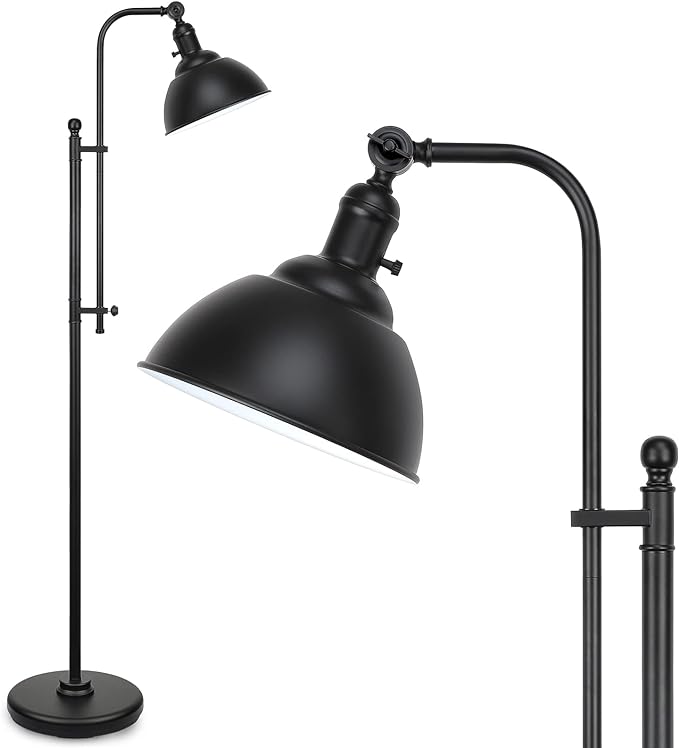 Black Floor Lamp, 3 Color Temperature Industrial Floor Lamps, Adjustable Height & Head Standing Reading Lamp, Farmhouse Floor lamp for Living Room, Bedroom, Office - LeafyLoom