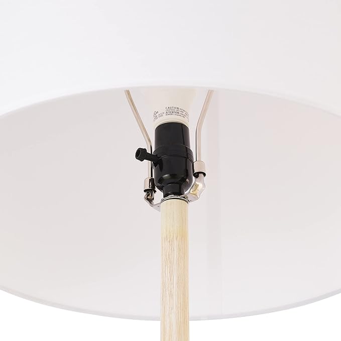 Globe Electric 52112 Kanana 65" Floor Lamp, Faux Wood, Cotton Shade - LeafyLoom