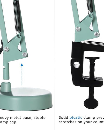 Led Desk Lamp with Clamp - Swing Arm Desk Lamp with 1 LED Cold Light Bulbs 6500K - Adjustable Table Lamp，Used for Office, Work, Study, Dormitory Reading and Eye Protection Desk Lamp (Green-01) - LeafyLoom