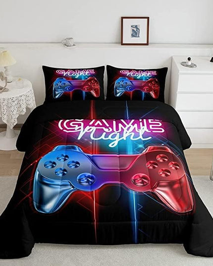 Feelyou Boys Gaming Comforter Set King Size Teens Gamer Bedding Set Modern Blue Red Video Game Controller Comforter for Kids Decor Multi-Color Gamer Console Action Buttons Duvet Set Boys - LeafyLoom
