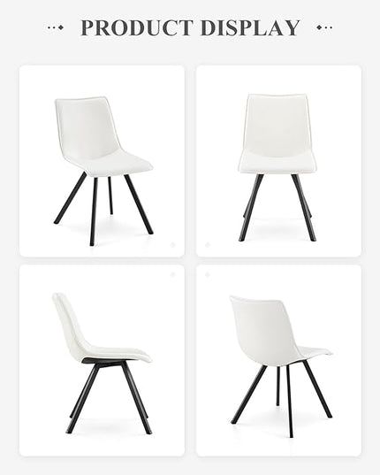 COLAMY PU Leather Dining Chairs Set of 2, High Back Modern Upholstered Dining Room Kitchen Side Chair with Metal Legs for Home/Living Room/Bedroom/Office, White - LeafyLoom