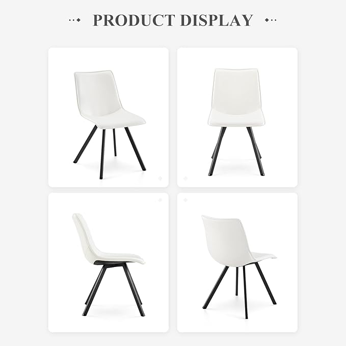 COLAMY PU Leather Dining Chairs Set of 2, High Back Modern Upholstered Dining Room Kitchen Side Chair with Metal Legs for Home/Living Room/Bedroom/Office, White - LeafyLoom