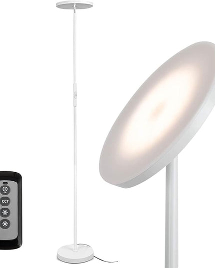 JOOFO Floor Lamp,30W/2400LM Sky LED Modern Torchiere 3 Color Temperatures Super Bright -Tall Standing Pole Light with Remote & Touch Control for Living Room,Bed Room,Office (Pearl White) - LeafyLoom