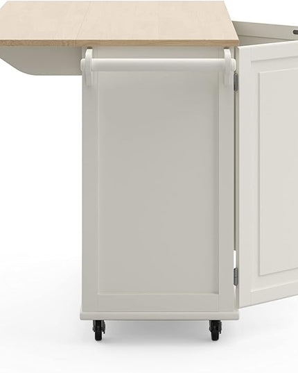 Homestyles Mobile Kitchen Island Cart with Wood Drop Leaf Breakfast Bar, Off White,Soft White, 54 Inch Width - LeafyLoom
