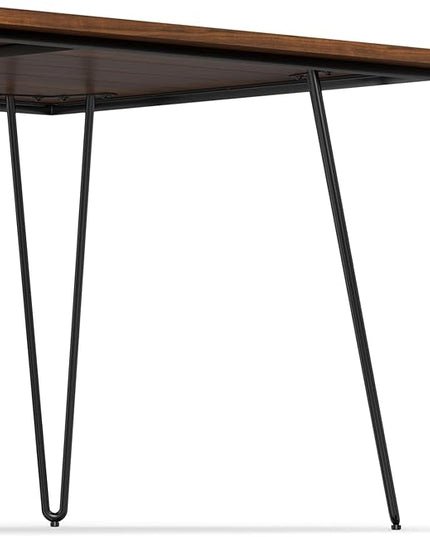 SIMPLIHOME Hunter Dining, Solid Wood Walnut Veneer Tabletop and Powder-Coated Iron Metal Legs in Black Industrial-Style Rectangular Kitchen Table for 4 to 6 People, 66 inches - LeafyLoom