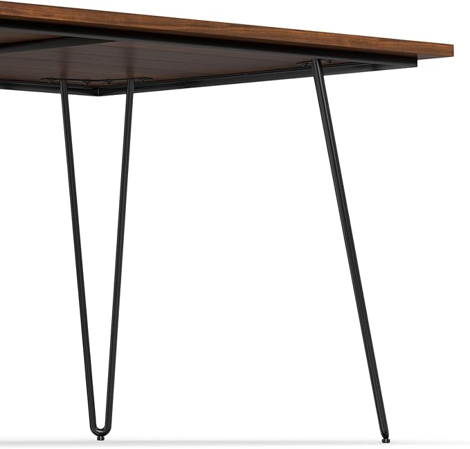 SIMPLIHOME Hunter Dining, Solid Wood Walnut Veneer Tabletop and Powder-Coated Iron Metal Legs in Black Industrial-Style Rectangular Kitchen Table for 4 to 6 People, 66 inches - LeafyLoom