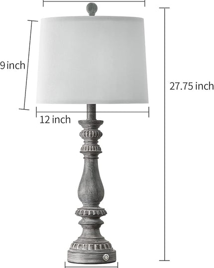 BOBOMOMO 27" Rustic 3-Way Dimmable Touch Table Lamps for Bedroom Farmhouse Lamp Set of 2 with 2 USB Charging Ports for Living Room Vintage Rustic Traditional Nightstand Lamp (2 Bulbs Included) - LeafyLoom