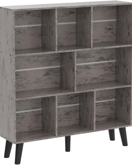 LEYAOYAO 8 Cube Bookshelf,3 Tier Bookcase with Legs,Modern Grey Mid-Century Bookshelves,Large Farmhouse Open Storage Organizer Shelf, Retro Wooden Display Book Case for Bedroom,Living Room,Office - LeafyLoom