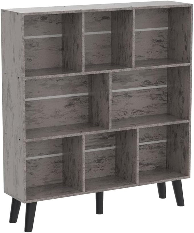 LEYAOYAO 8 Cube Bookshelf,3 Tier Bookcase with Legs,Modern Grey Mid-Century Bookshelves,Large Farmhouse Open Storage Organizer Shelf, Retro Wooden Display Book Case for Bedroom,Living Room,Office - LeafyLoom