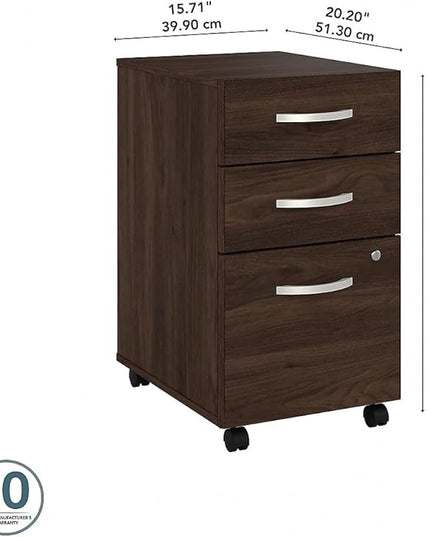 Bush Business Furniture HYF216BWSU-Z Hybrid 3-Drawer Mobile File Cabinet, Letter/Legal, Black Walnut, 20-Inch - LeafyLoom