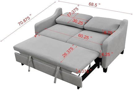 68.5" Oversized Loveseat Sofa Bed W/Pull Out Sleeper Couch and 2 Pillows,3 in 1 Reclining Backrest Queen Size Love Seat Convertible Spacious Sofabed for Home Apartment Office Living Room - LeafyLoom
