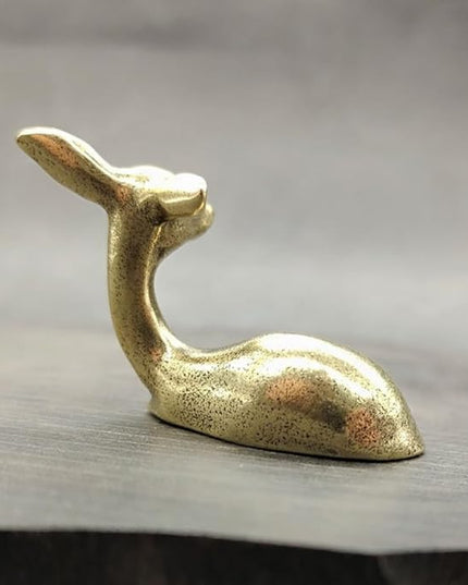 Pure Copper Sikadeer Small Ornament, Mini Brass Lying Deer Tea Pet, Crafts Ornaments, Micro Landscape Decor, Cute Decor, Scene Decor, Desktop Decor(Sikadeer) - LeafyLoom