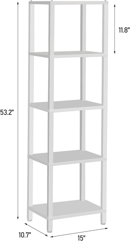 TUTOTAK Bookshelf, 5-Tier Tall Book Shelf, Narrow Bookcase for Small Space, DIY Stackable Bookshelf, for Living Room, Office, Study, Entryway, Industrial, White BS01BW005 - LeafyLoom