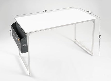 CubiCubi Computer Desk 40" Study Writing Table for Home Office, Modern Simple Style PC Desk, White Metal Frame, White - LeafyLoom