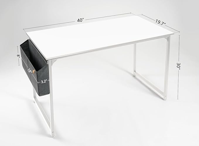 CubiCubi Computer Desk 40" Study Writing Table for Home Office, Modern Simple Style PC Desk, White Metal Frame, White - LeafyLoom
