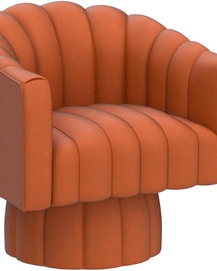 Accent Chair Mid Century 360 Degree Swivel Chair,Modern Lounge Sofa Round Barrel Chair with Wide Upholstered,Fluffy Velvet Fabric Chairs for Home Sofa Living Room/Bedroom/Waiting Room (Orange) - LeafyLoom