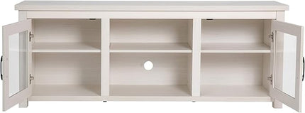 Flash Furniture Sheffield Engineered Wood TV Stand for 80" TVs, Media Console/TV Cabinet with 3 Adjustable Shelves and Glass Doors, White Wash Finish - LeafyLoom