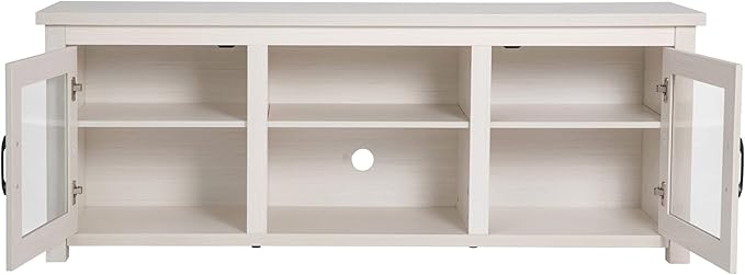 Flash Furniture Sheffield Engineered Wood TV Stand for 80" TVs, Media Console/TV Cabinet with 3 Adjustable Shelves and Glass Doors, White Wash Finish - LeafyLoom