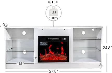 Fireplace TV Stand with LED Lights,Entertainment Center for TVs UP to 65" Televisions,Modern TV Console with Electric Fireplace for Living Room Bedroom - LeafyLoom