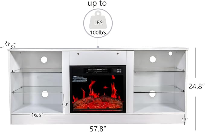 Fireplace TV Stand with LED Lights,Entertainment Center for TVs UP to 65" Televisions,Modern TV Console with Electric Fireplace for Living Room Bedroom - LeafyLoom