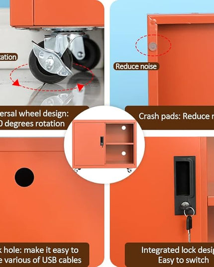 Metal Mobile Lateral File Cabinet, Storage Locker,Printer Stand with Open Storage Shelves for Office,School,Home,Living Room. (Orange) - LeafyLoom