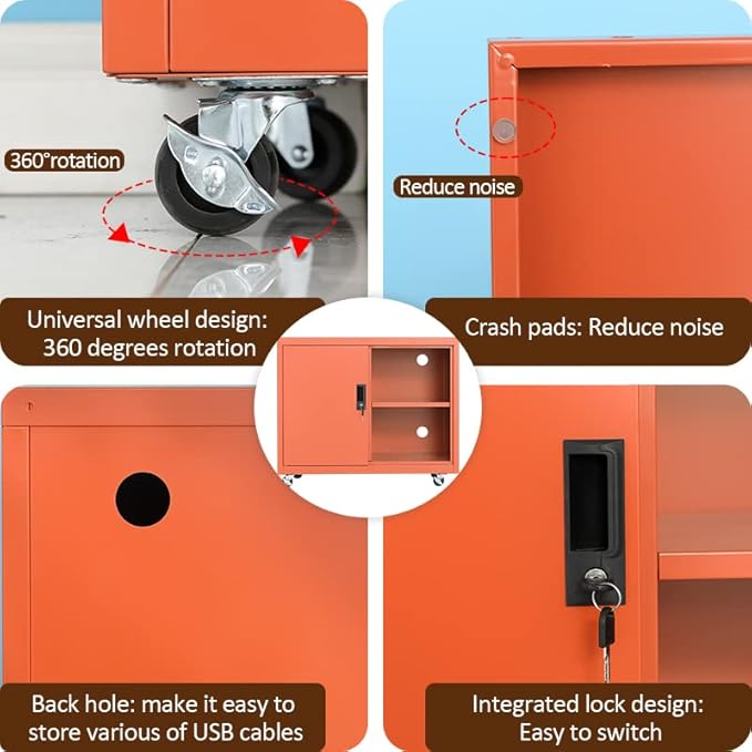 Metal Mobile Lateral File Cabinet, Storage Locker,Printer Stand with Open Storage Shelves for Office,School,Home,Living Room. (Orange) - LeafyLoom