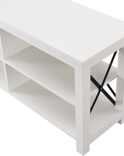 Henn&Hart Rectangular TV Stand for TV's up to 55" in White, TV Stands for the Living Room - LeafyLoom