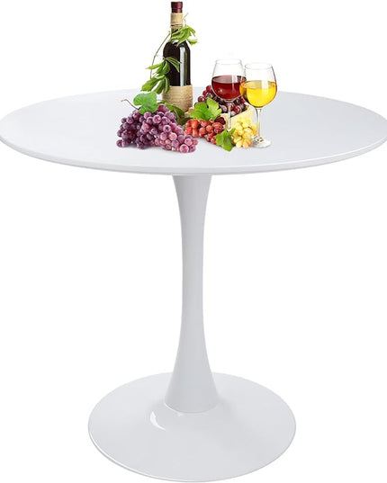 Round White Dining Table Modern Kitchen Table 31.5" with Pedestal Base in Tulip Design, Mid-Century Leisure Table for 2 to 4 Person - LeafyLoom