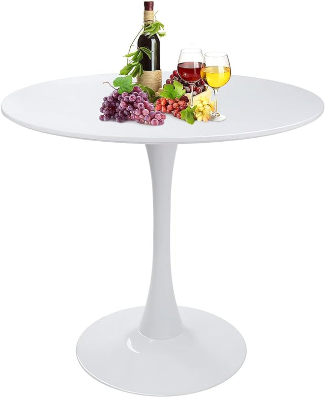 Round White Dining Table Modern Kitchen Table 31.5" with Pedestal Base in Tulip Design, Mid-Century Leisure Table for 2 to 4 Person - LeafyLoom