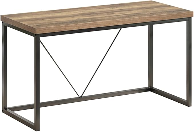 FOLUBAN Modern Computer Desk, Rustic Wood and Metal Writing Desk, Vintage PC Table for Home Office, Oak 55 inch - LeafyLoom