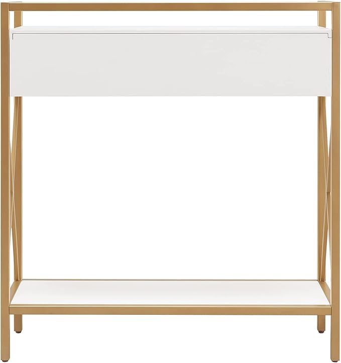 Leick Home 9231-WTGL Claudette Mixed Metal and Wood Hall Stand with Shelf, White/gold - LeafyLoom