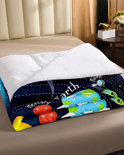 Erosebridal Outer Space Comforter Set Starry Sky Bedding Set Twin Size for Kids Boys Girls Room Galaxy Planet Space Duvet Sets Solar System Cartoon Down Comforter 2 Pieces with 1 Pillow Case, Blue - LeafyLoom