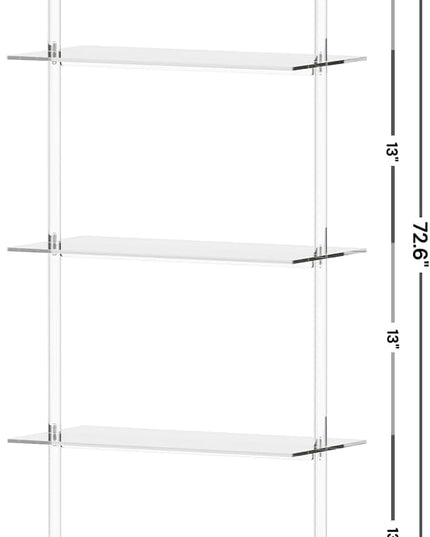 Acrylic Ladder Bookshelf, 5-Tier Clear Wall Mounted Bookshelf with Open Shelves, Multipurpose Bookcase for Living Room, Bathroom, Office, Modern, 11.6" D x 23.4" W x 72.6" H - LeafyLoom